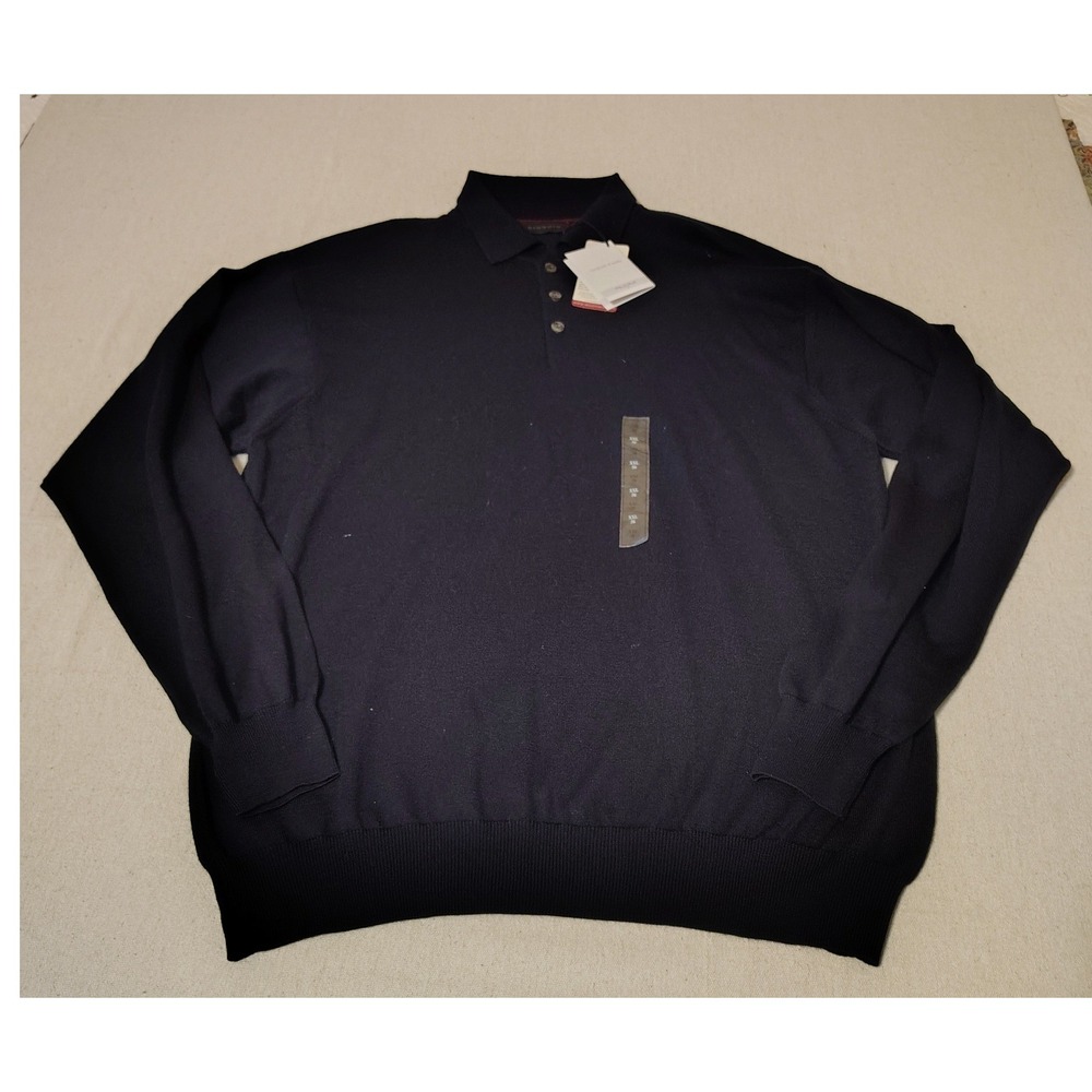 Giorgio Black Wool Polo Sweater Mens XXL Filivivi Lanerossi Long Sleeve Knit‎ MM
